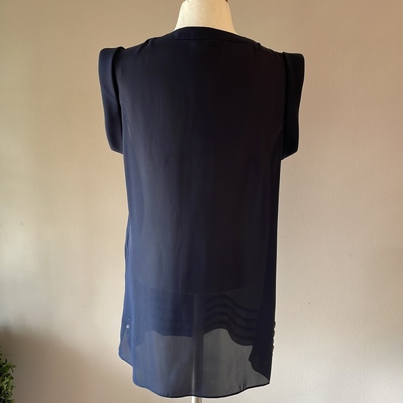 UK STYLE French Connection semi sheer tunic top sleeveless bugle beads bottom M - Picture 7 of 12